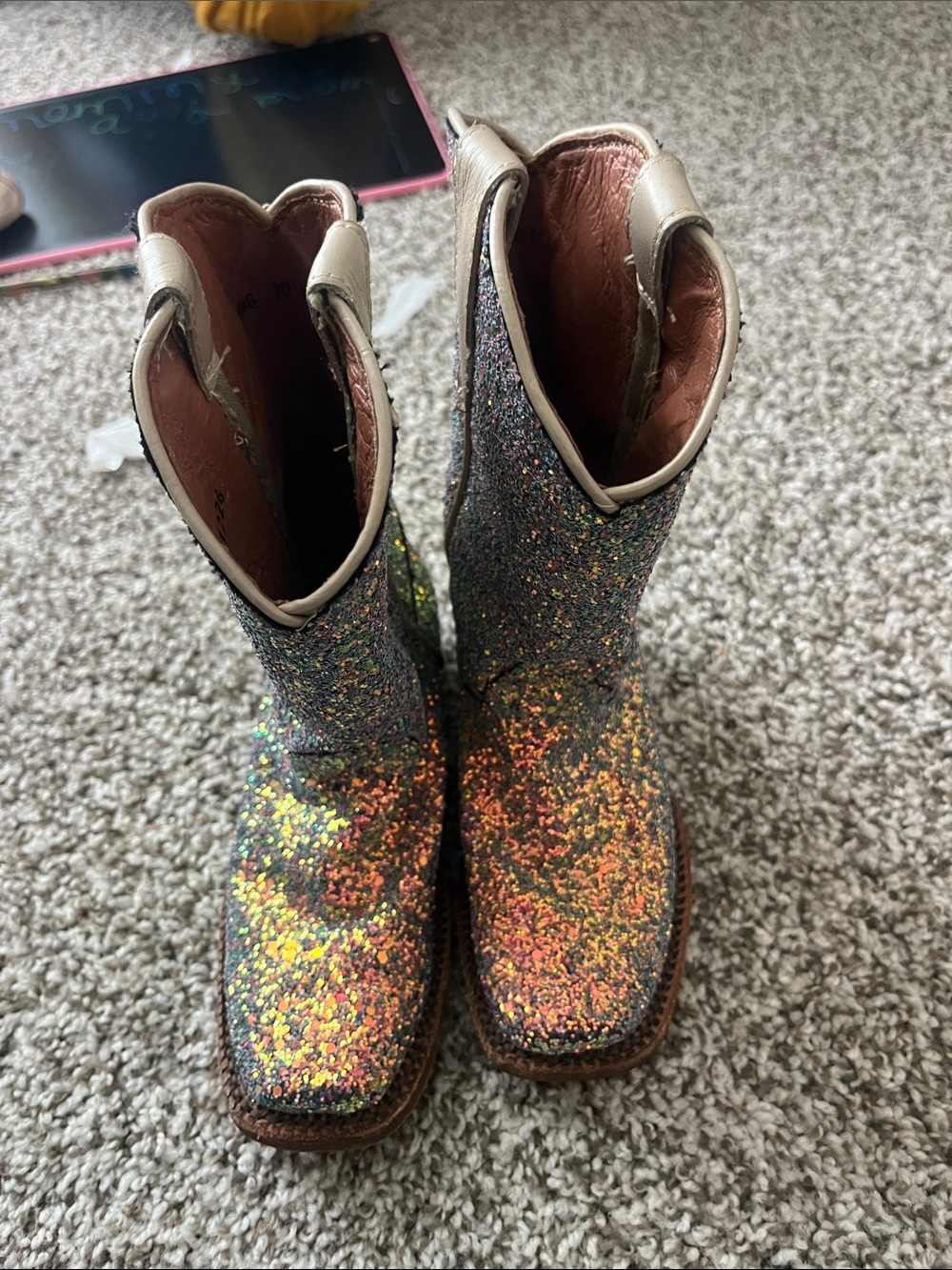 AMO Glitter Multicolor Kids' Cowboy Boots with Cream Trim